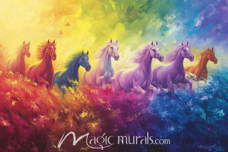 Rainbow Wild Horses 1731 Wallpaper Wall Mural