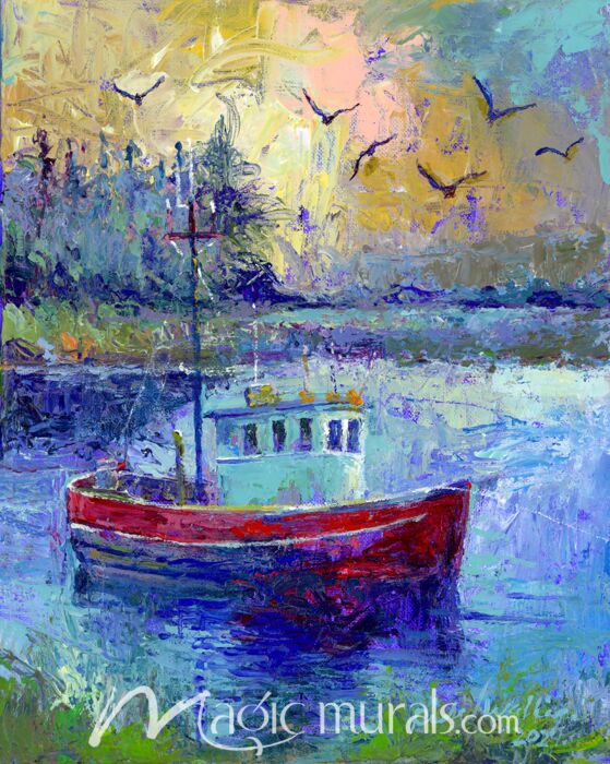 Impressionist Lobster Boat 0287 Wallpaper Wall Mural