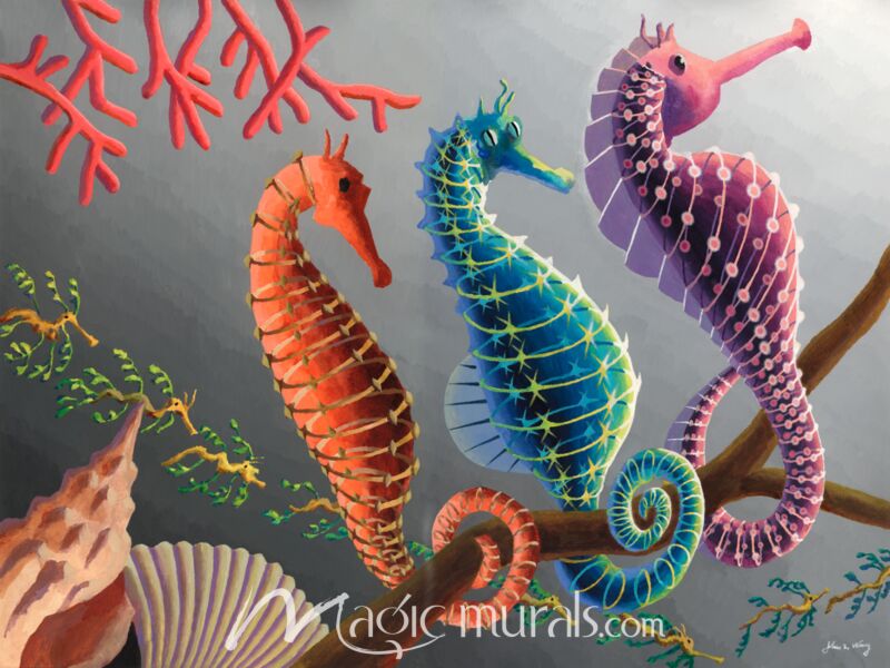 Three Seahorses JZW Wallpaper Wall Mural