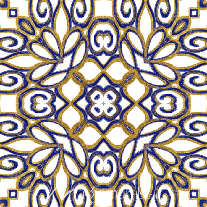 Haase Gold Blue Vintage Tile II Wallpaper Wall Mural