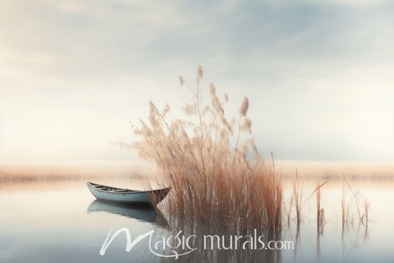 Tranquil Row Boat on Lake Wallpaper Wall Mural