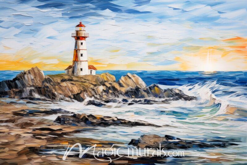 Sunset Sea Lighthouse Wallpaper Wall Mural