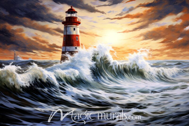 Off Shore Tower Lighthouse Wallpaper Wall Mural