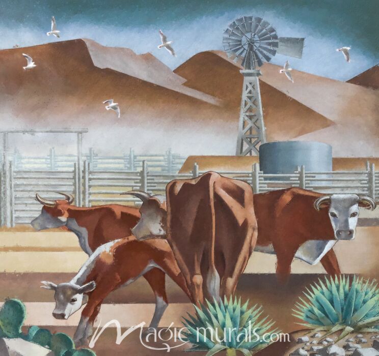 Western Skies Cattle Wallpaper Wall Mural