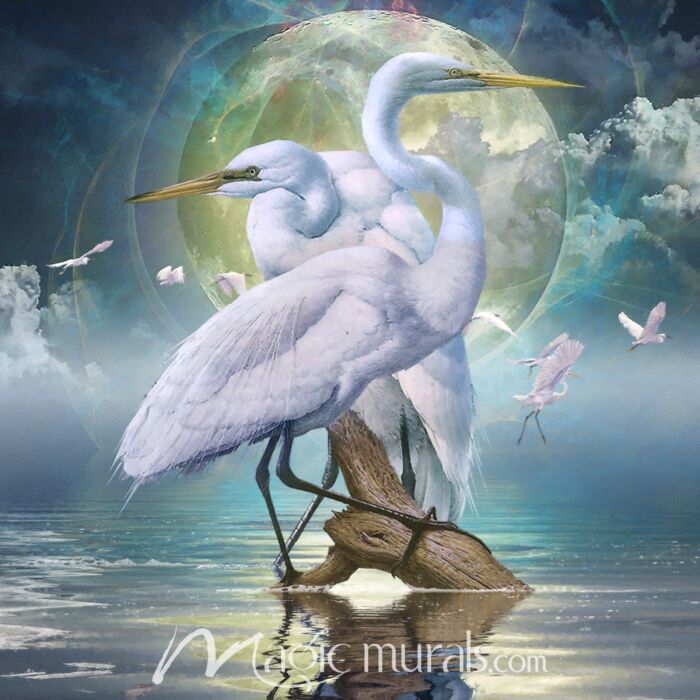 Celestial Egrets One Wallpaper Wall Mural