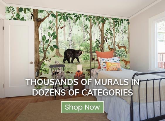 fun and whimsical tropical foliage mural featuring exotic birds in natural toned furnished dining room with slider glass door