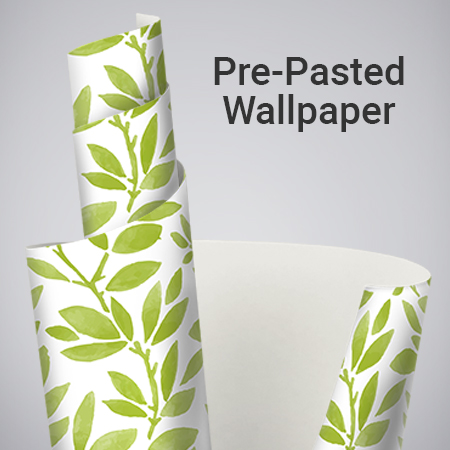 uncurling from material roll - pre-pasted UltraStik wallpaper featuring a leaf repeating pattern