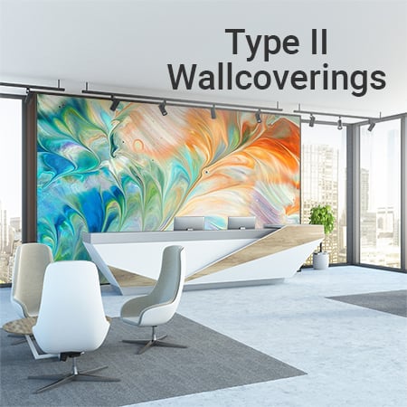 waiting area reception backdrop wall with large format colorful marbled wallpaper mural